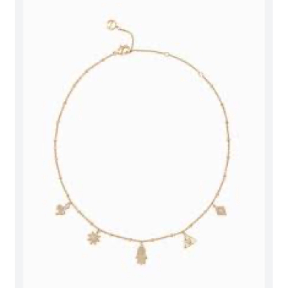 Stella & Dot Gold Tone Mystical Charm Necklace Hamsa Evil Eye Sun Snake Crystal‎
